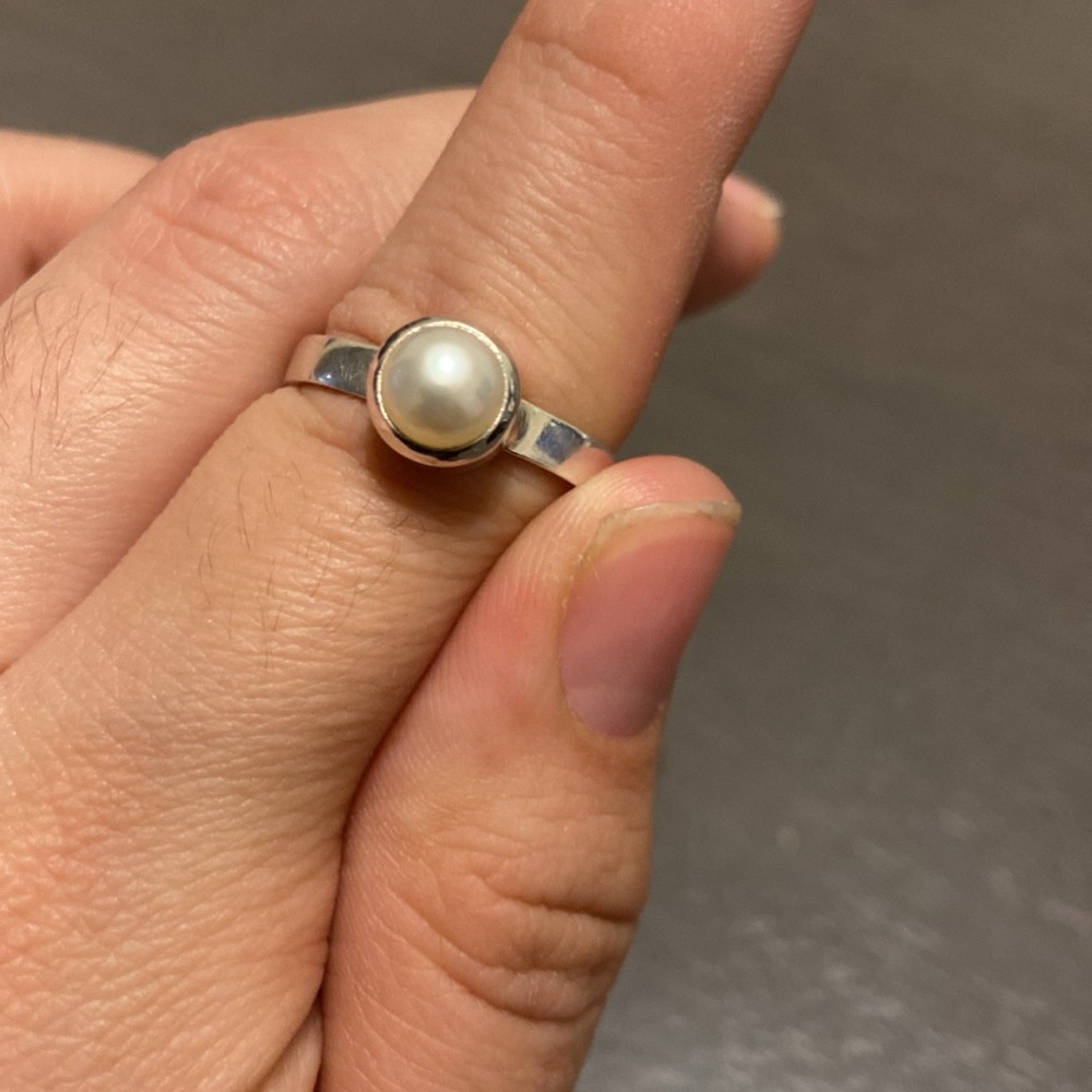 Women 925 Sterling Silver Pearl Stud Ring